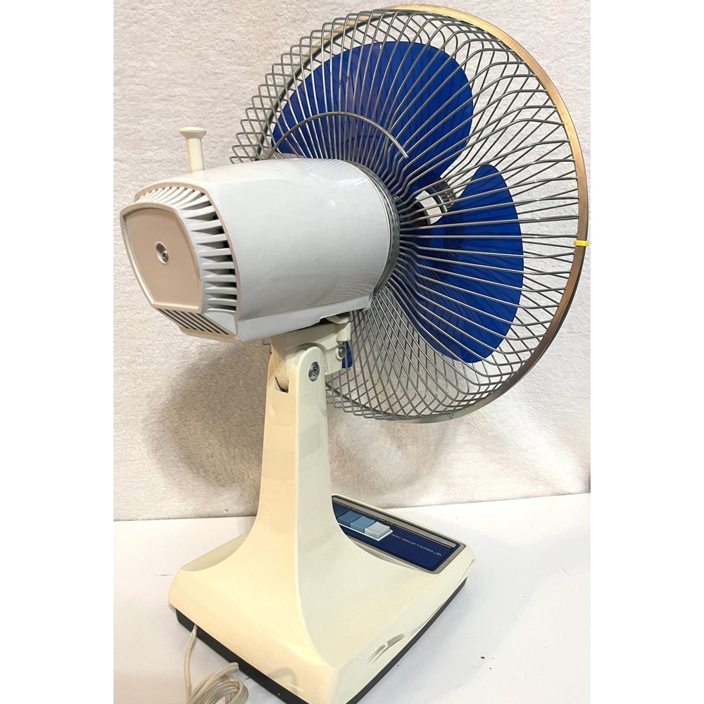 Vintage Galaxy 12" 3 Speed Oscillating Fan Blue & White Tested Blue Blade - Picture 4 of 7